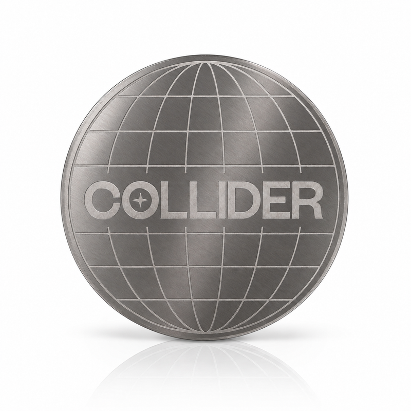 Steel Coaster — brushed steel coaster with etched Collider globe
